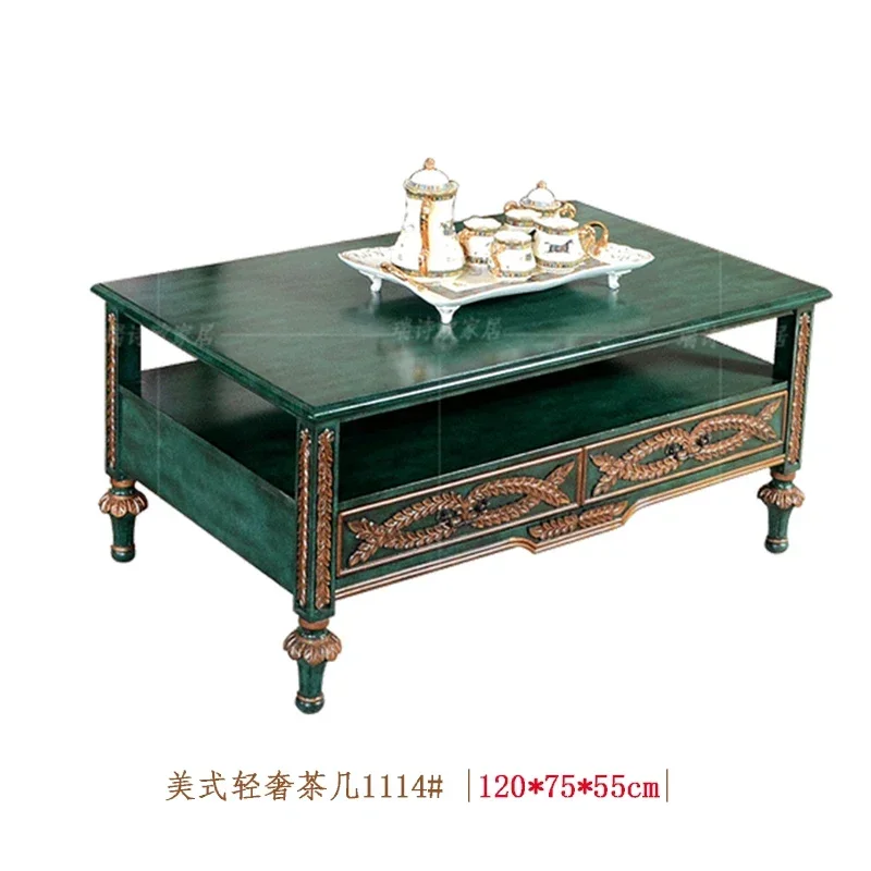 American-Style Solid Wood Large Coffee Table TV Cabinet Unit Double-Sided Drawer Square Table