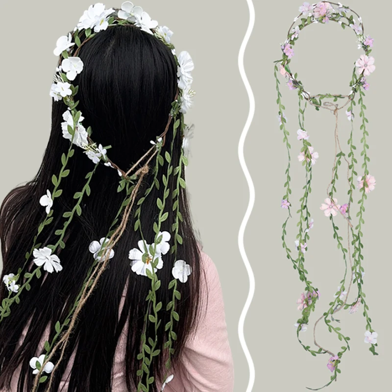 

Bohemian Rattan Floral Rattan Fringe Headband Bride Wedding Hair Accessories Girls Crown Wreath Head Band Hairstyles Headdres