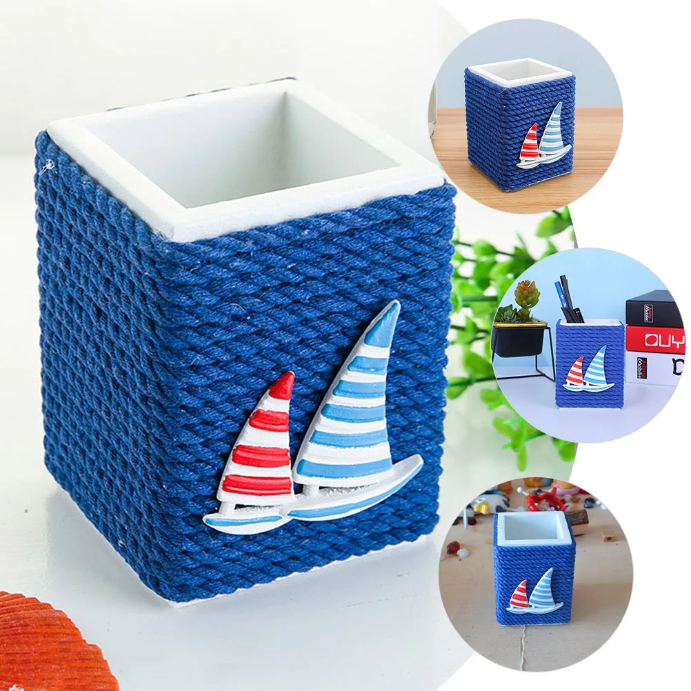 

1pcs Rope Woven Pen For Desk Large Capacity Stationery Organizer Rustic Wooden Decorative Pen Cup Makeup Brush Holder Cutlery
