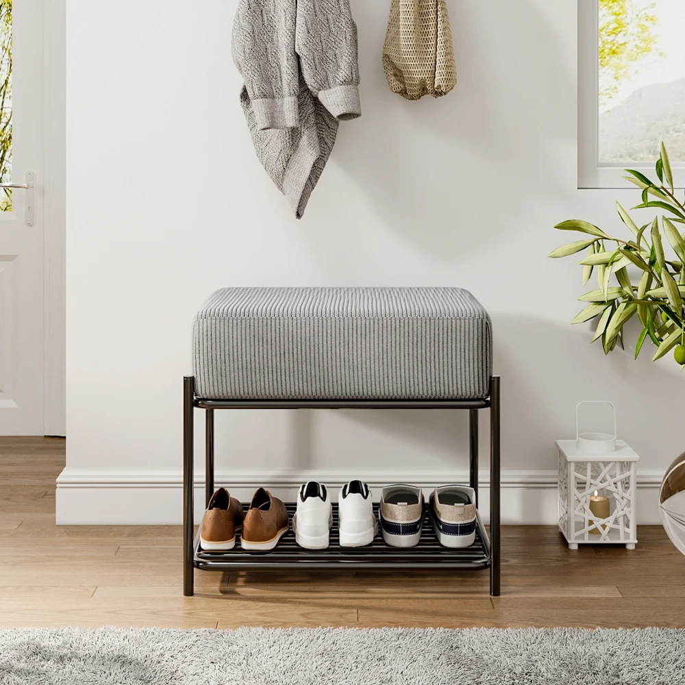 Rectangular Corduroy Footstool with Metal Frame