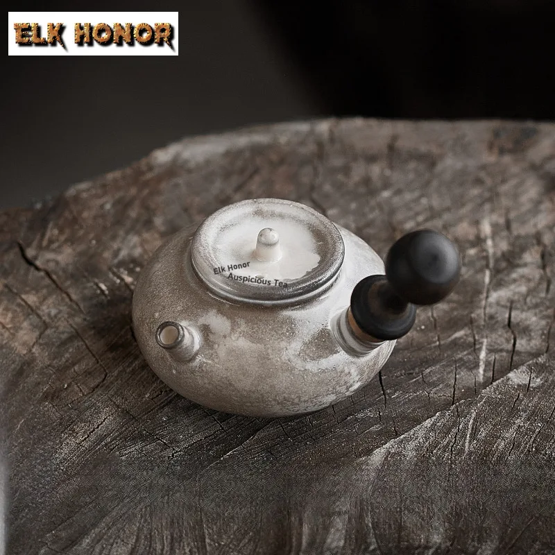 90ml Ink-painted Wood-fired Side-handle Teapot Retro Tea Infuser Pot Tea Making Kettle with Filter Tableware Supplies Collection