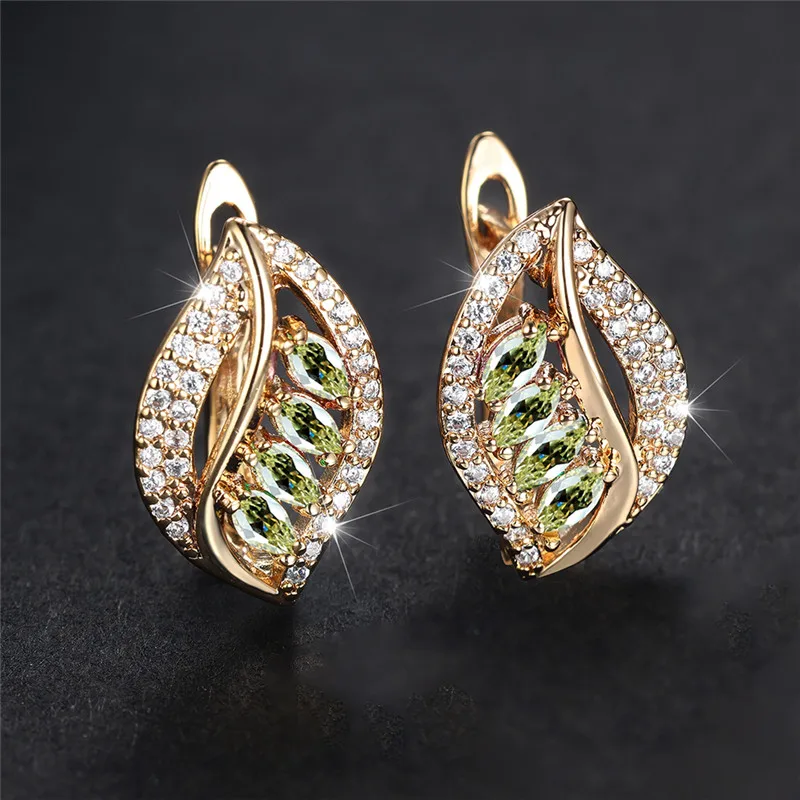 Cute Female Rainbow Crystal Zircon Stone Hoop Earrings Dainty Gold Color Wedding Bridal Jewelry For Women