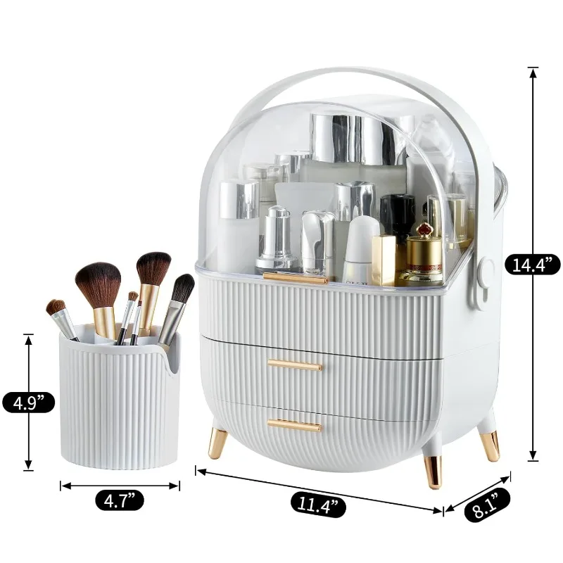 Makeup Organizer,Skincare Organizer with 2 Drawers and Brush Storage Box,Cosmetic Display Case for Vanity Organizer an