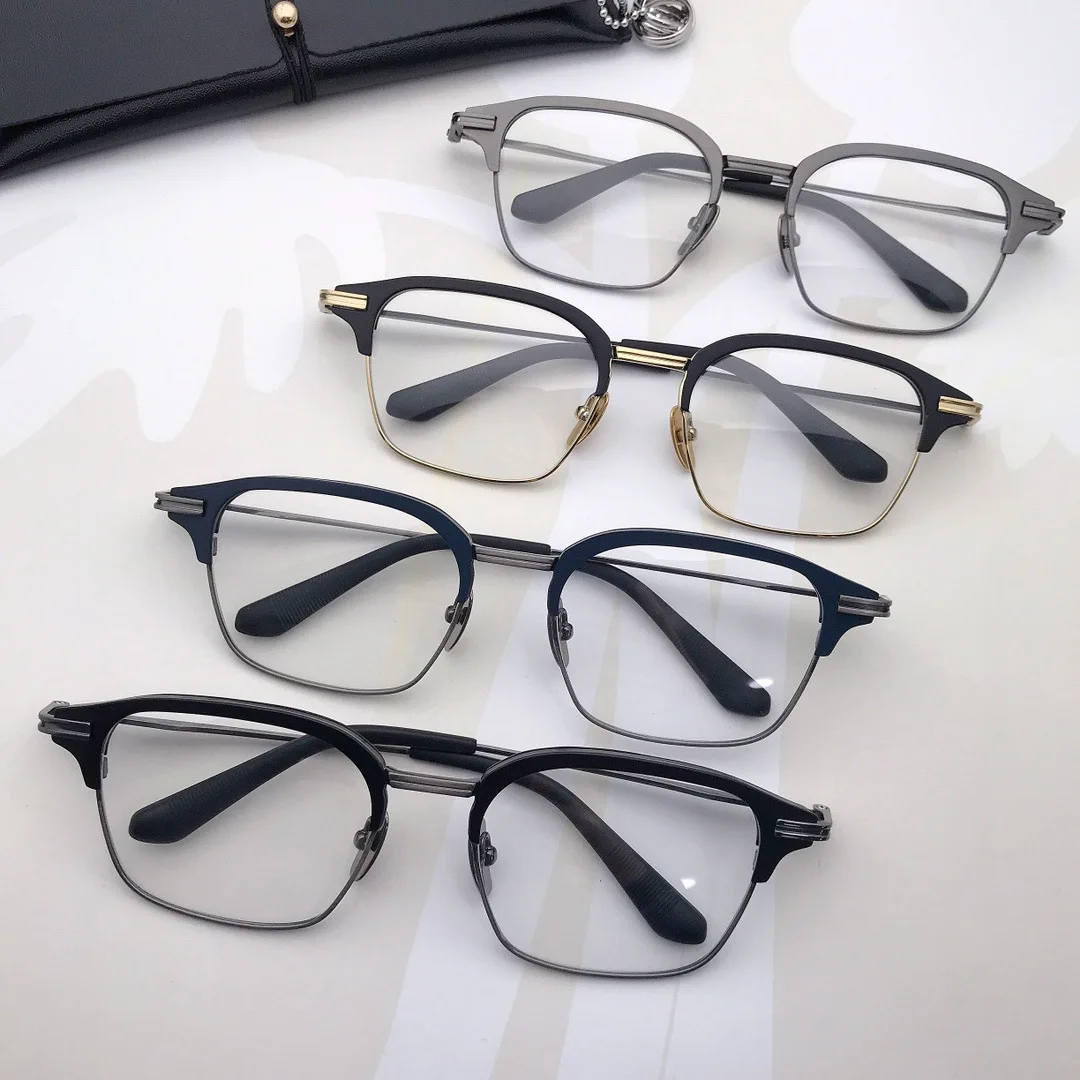 Large size ultra-light pure titanium glasses frame eyebrow line business men retro big face glasses half frame men