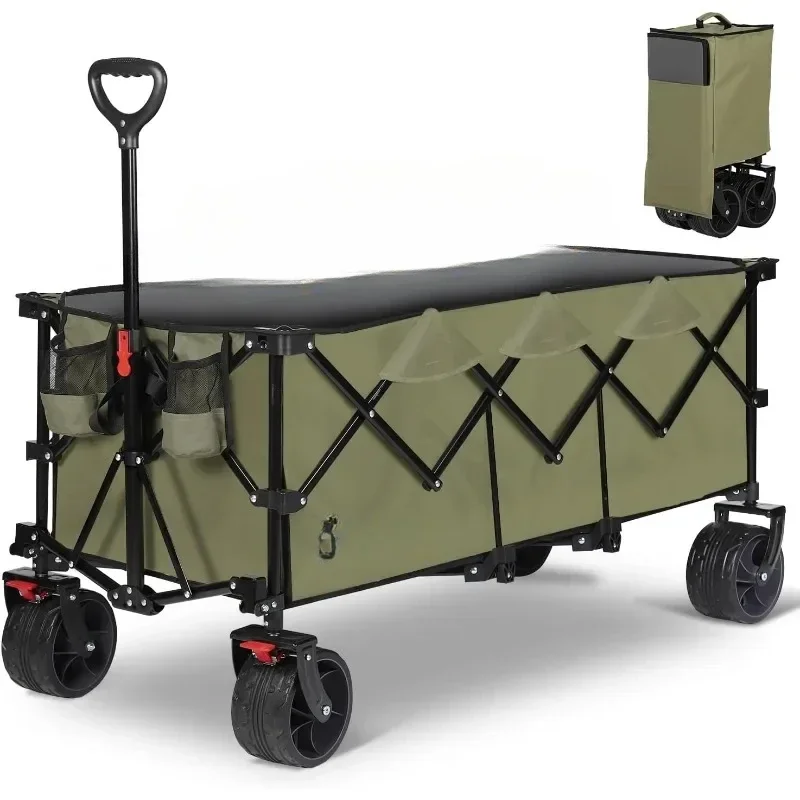 Sekey 48''L Collapsible Foldable Extended Wagon with 440lbs Weight Capacity, Heavy Duty 300L Folding Utility Garden Cart