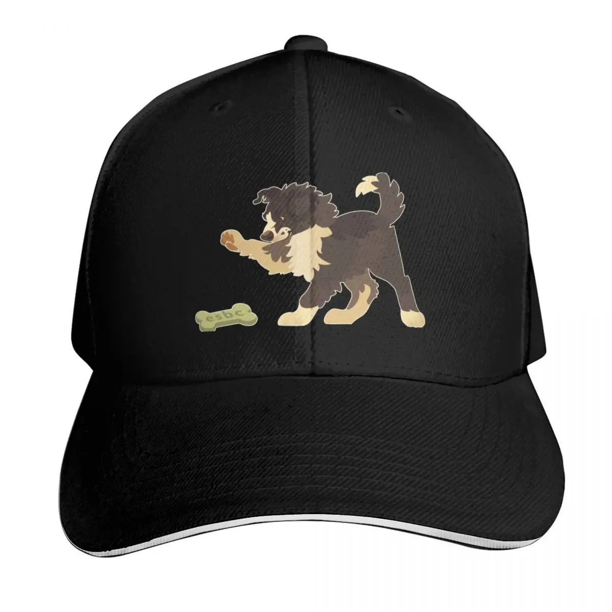 English Shepherd Puppy- Black and White Baseball Cap Quick Dry Performance Cotton Twill Breathable Contrast Two Tone Brim