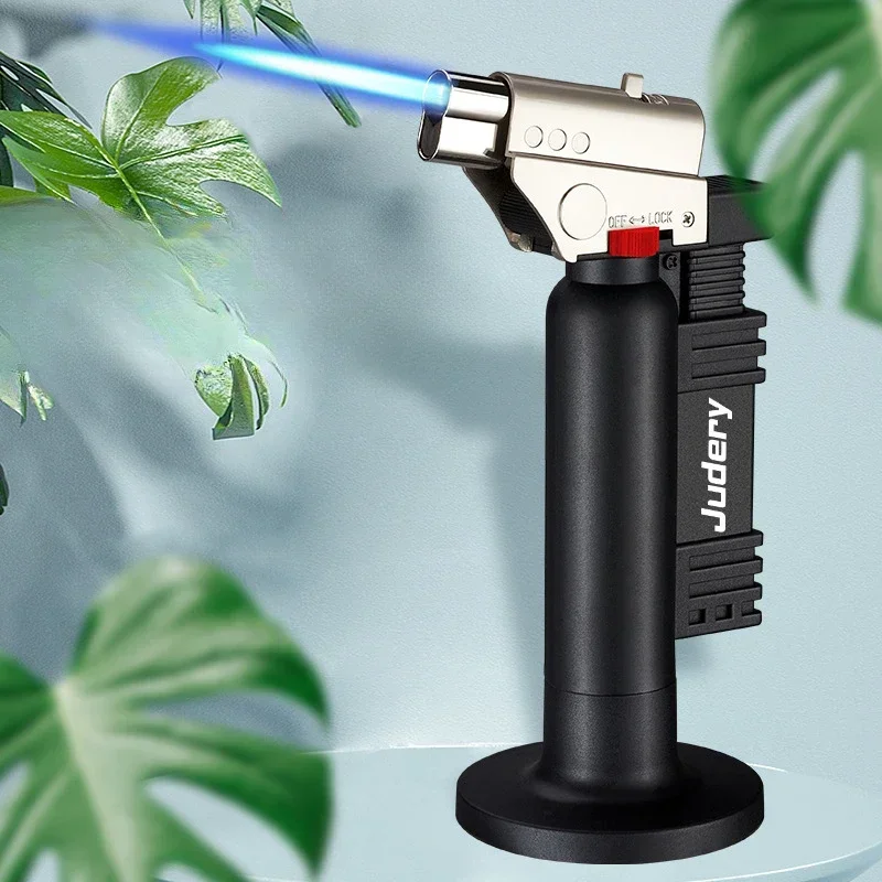 Metal Outdoor Windproof Butane Gas Lighter With Two Types Of Flames Turbo Torch Large Firepower BBQ Kitchen Cooking Ignition Gun