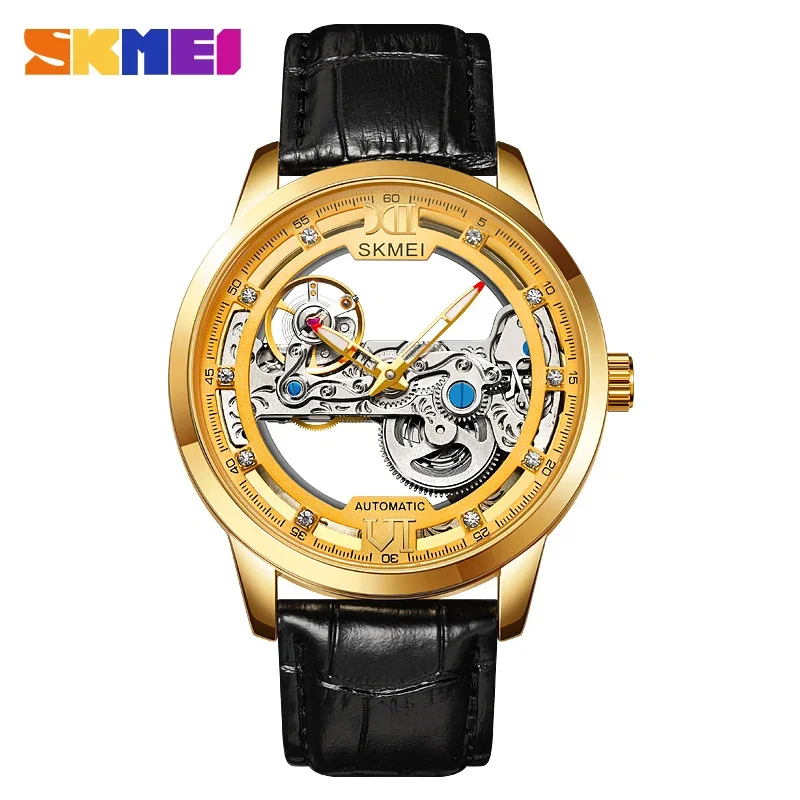 SKMEI M031 Automatic Men Watch Fashion Hollowed Out Mechanical Watches Luxury Zinc Alloy Business Man Reloj Hombre Leather Band