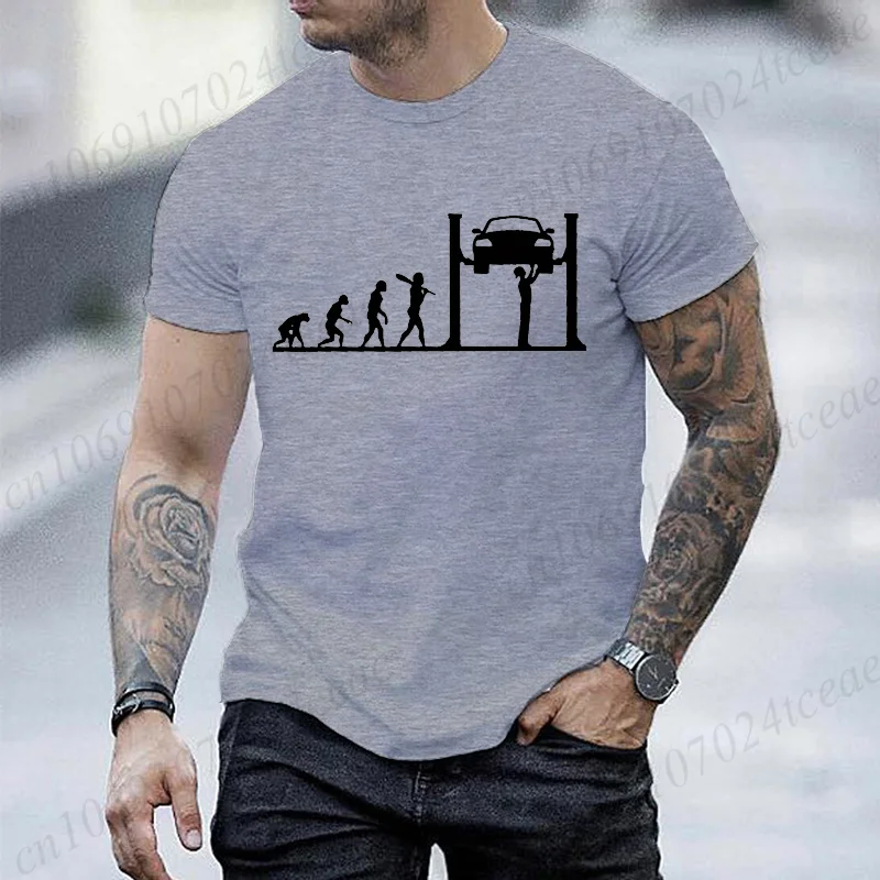 Summer Men's T-shirt Funny Car Mechanic Evolution Print T-Shirts Men Loose Cool O-neck T Shirt for Men Short Sleeve Male Tee