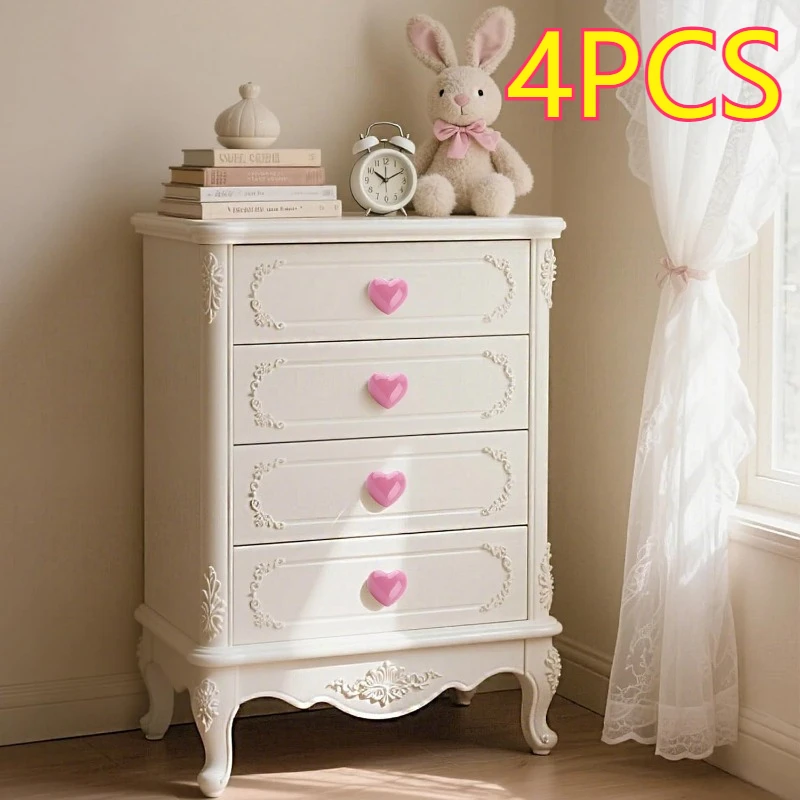 4PCS Ceramic Wardrobe Knob Light Pink - Bedroom Door Handle, Light Pink Heart-shaped Drawer Pulling Force in Kitchen Cabinet