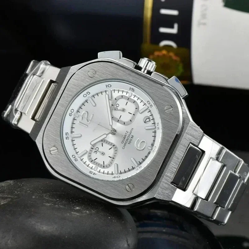 New Luxury Non Mechanical Business&Ross Brand Watch Automatic Date Stainless Steel Limited Edition Quartz Waterproof Men's Watch