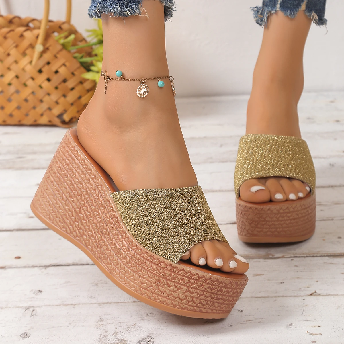 2024 New Summer Peep-Toe Shoes Women High-Heeled Platfrom Casual Wedges for Women High Sandals Slides Women Shoes for Women