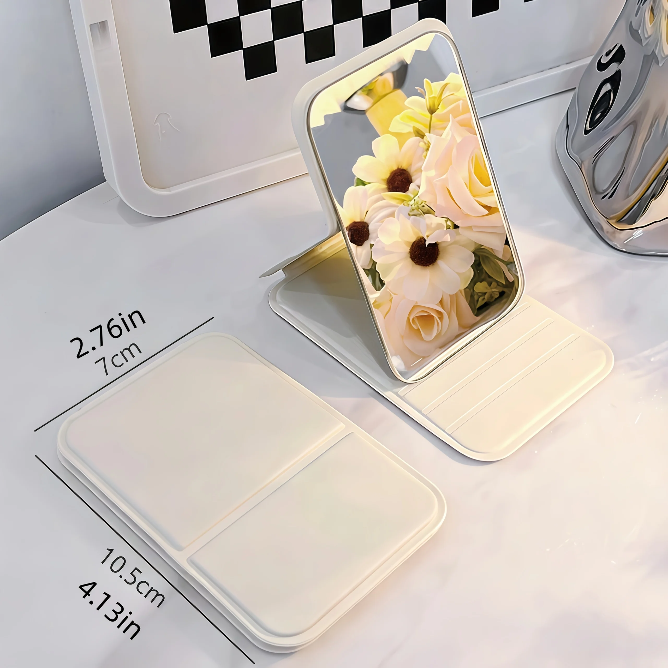 Tabletop Organizer Girls High Cost Performance Makeup Mirror Gift Portable Exquisite PU Leather Makeup Shaving Mirror Portable