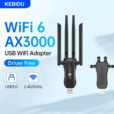 KEBIDU WiFi 6 3000Mbps USB3.0 USB WiFi Adapter AX3000 Dual Band 2.4G/5GHz 802.11AX WiFi Dongle Laptop PC For Win10/Win11