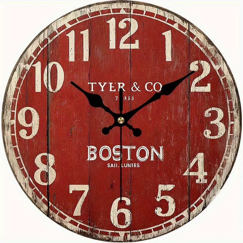 2D Flat. 1pc, Vintage Wooden Wall Clock, Classic Design, a Warm Home Decor Silent Round Clock, Perfect Decoration for The Bedroom, Living Room, Office, Kitchen, And Bathroom, 30.48 cm (Excluding AA Batteries)
