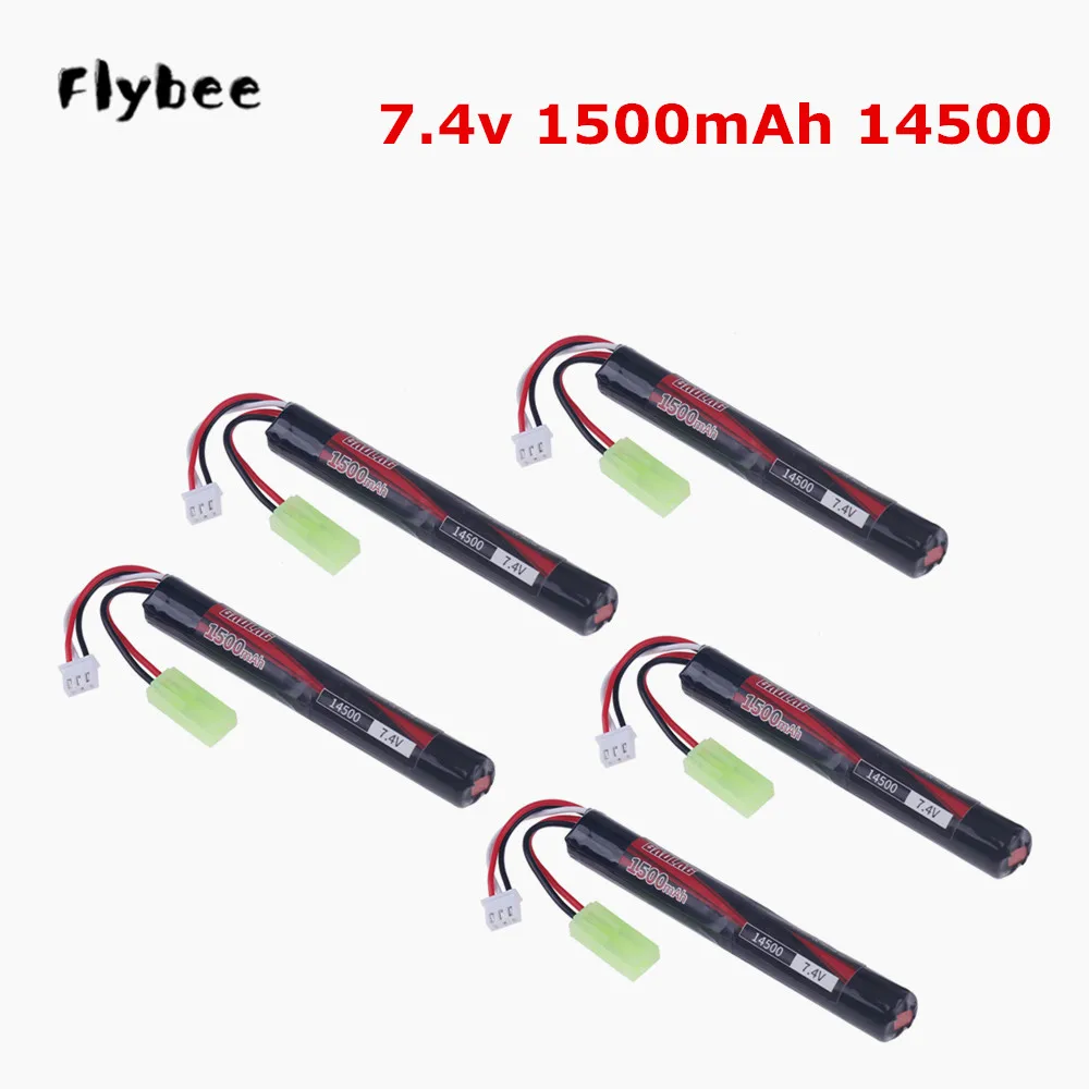 Batería de iones de litio de 7,4 V, 1500mAh, 14500 con conector Tamiya pequeño 2S para juguetes eléctricos, pistola de balas de agua, piezas de batería, accesorios