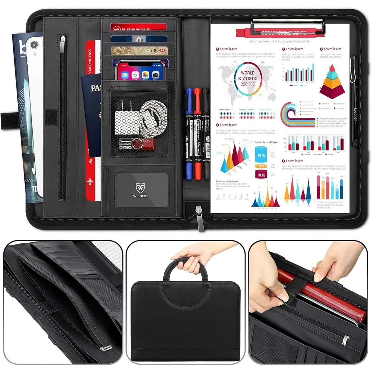 Porte-documents en cuir portable, imperméable, organiseur de documents, sac de transport pour bureau, affaires, voyages, accessoire de rangement de dossiers