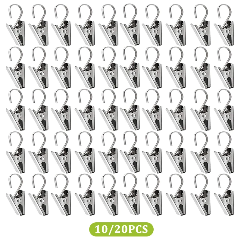 10/20Pcs Stainless Steel Curtain Clips With Hook Sturdy Durable Window Curtain Hook Clips Home Window Curtain Decor Accessories
