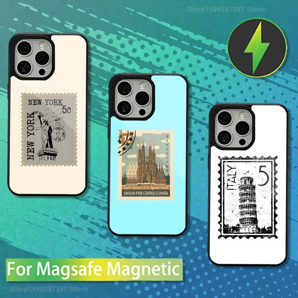 

Ticket Art Stamp Travel For iPhone 15,Mini,13,Max,11,16,17,14,Plus,12,Pro,For Magsafe,Magnetic Wireless Charging Case
