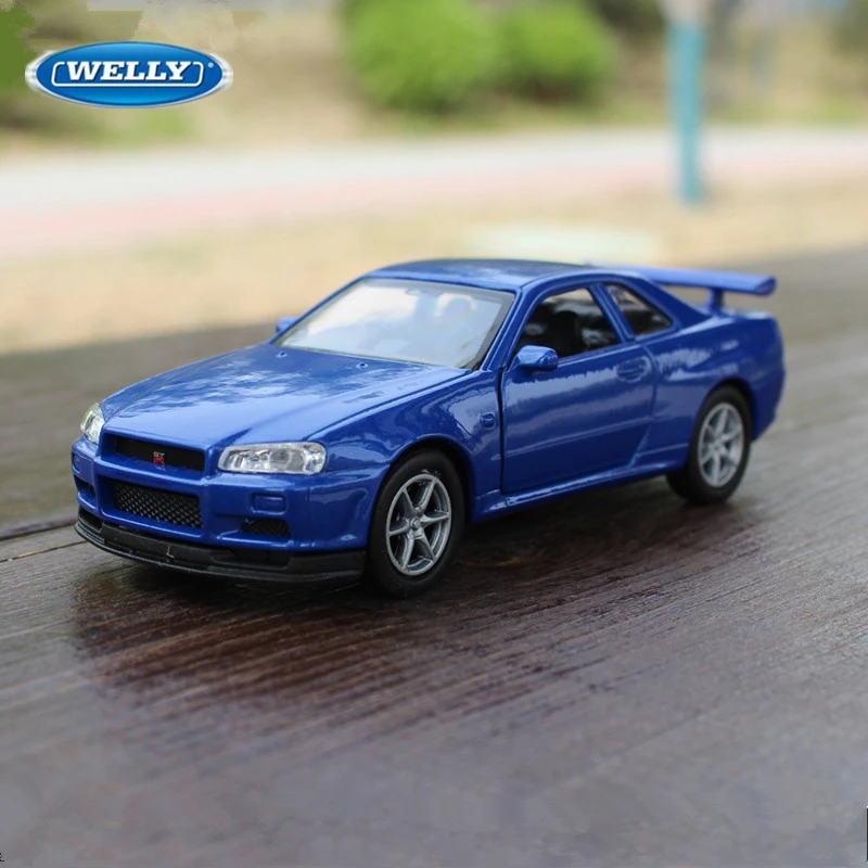 Welly 1/36 Nissan GT-R R34 Skyline Alloy Sports Car Model Diecast Simulation Metal Racing Car Vehicles Model Childrens Toys Gift