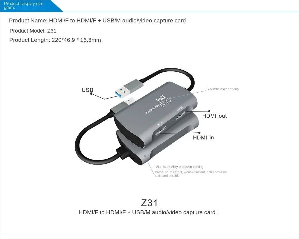 USB To HDMI HD Video Capture Card with Loop-Out - Gaming, Live Streaming, and Educational Video Recording - OBS Compatible