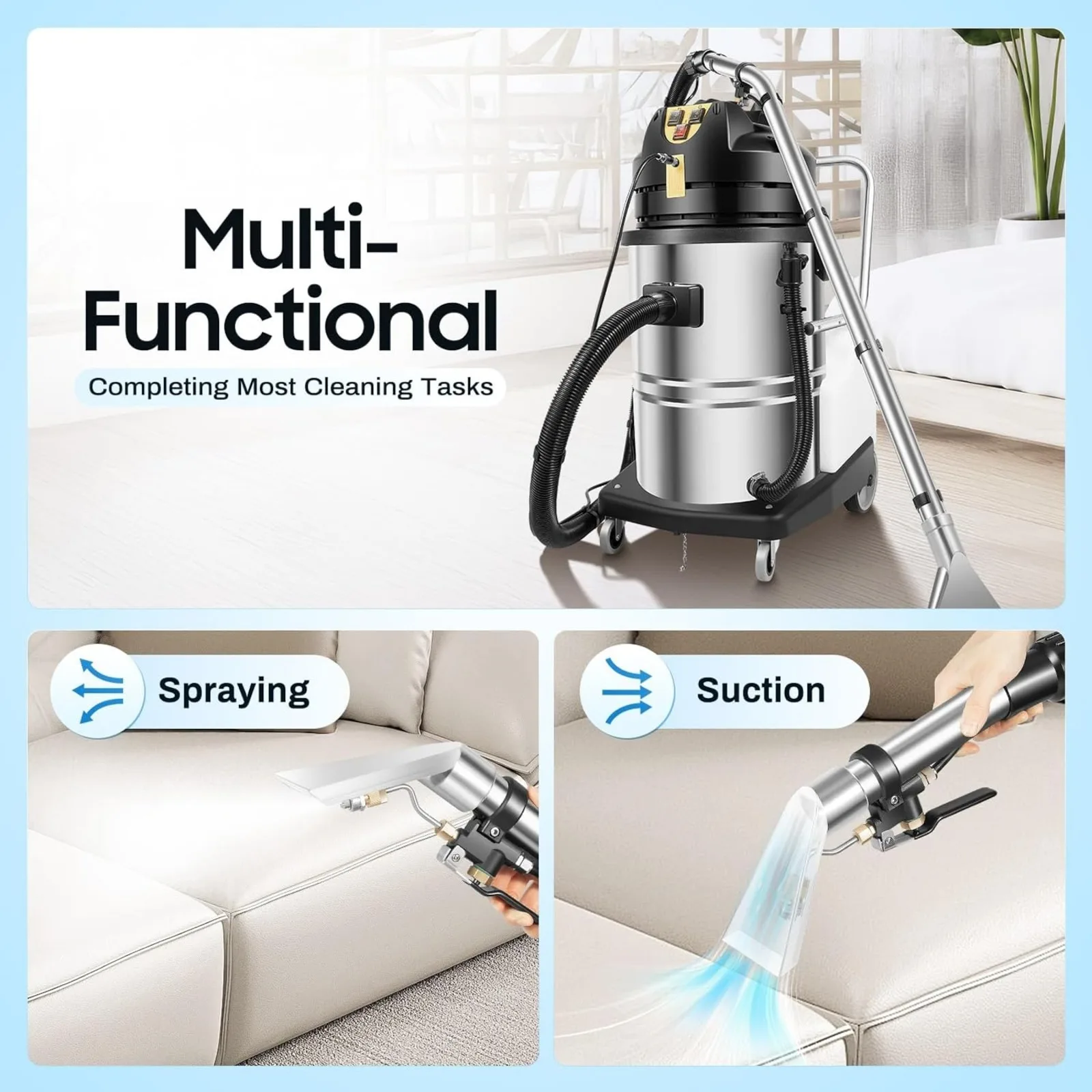 

3In1 Heavy Duty Extractor Vacuum Washing Machine,60L/15.85gal , Carpet Sofa Curtain Carpet Cleaning Machine With Mobile Tires