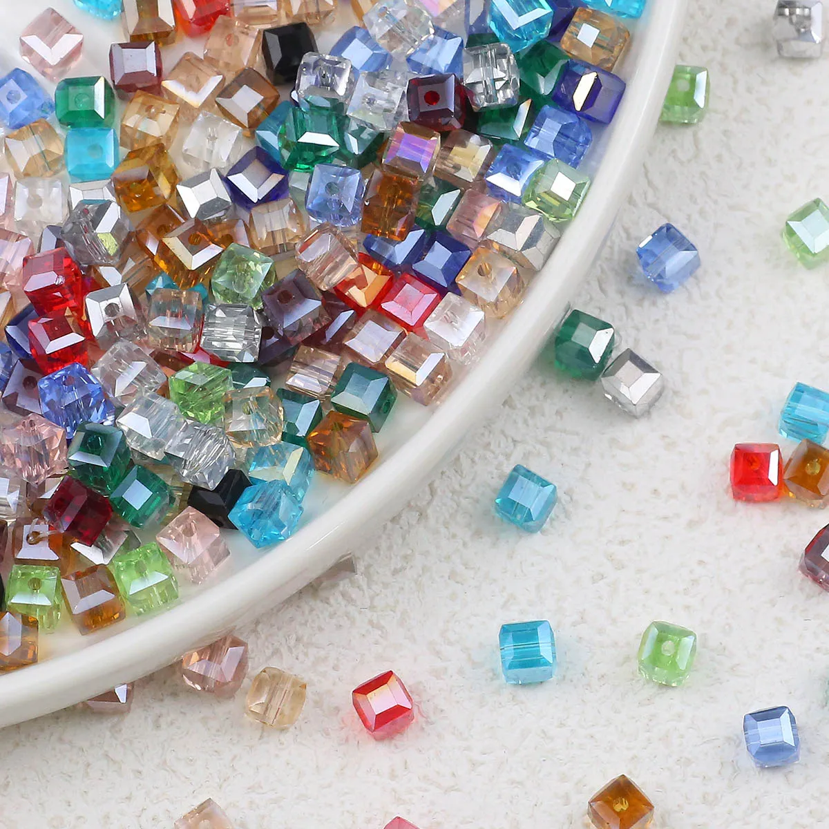50pcs 6mm Square Crystal AB Colour Glass Beads Loose Spacer Beads DIY Candy Cube Austrian Crystal Jewelry Bracelets Accessories