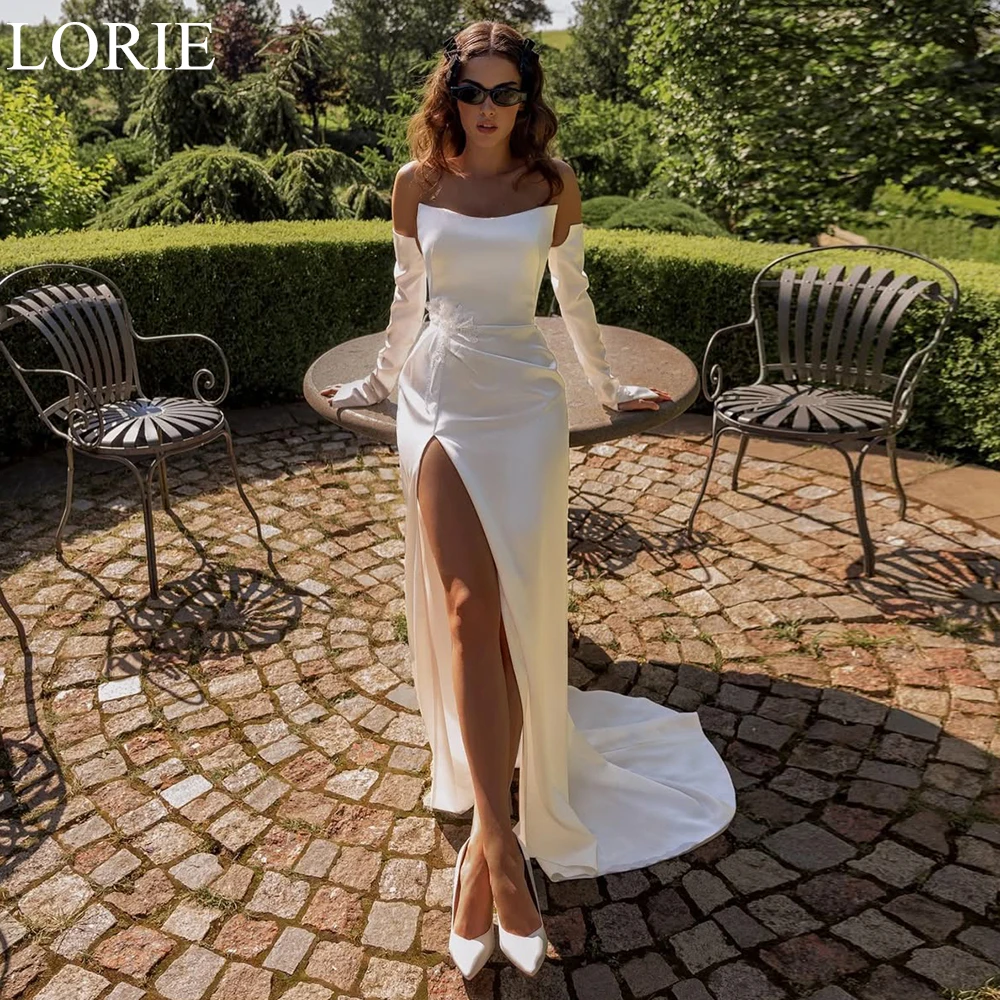 LORIE Charming Satin Wedding Dresses Mermaid High Split Strapless Simple Bride Prom Gown Elegant Bridal Gowns Beach Customized