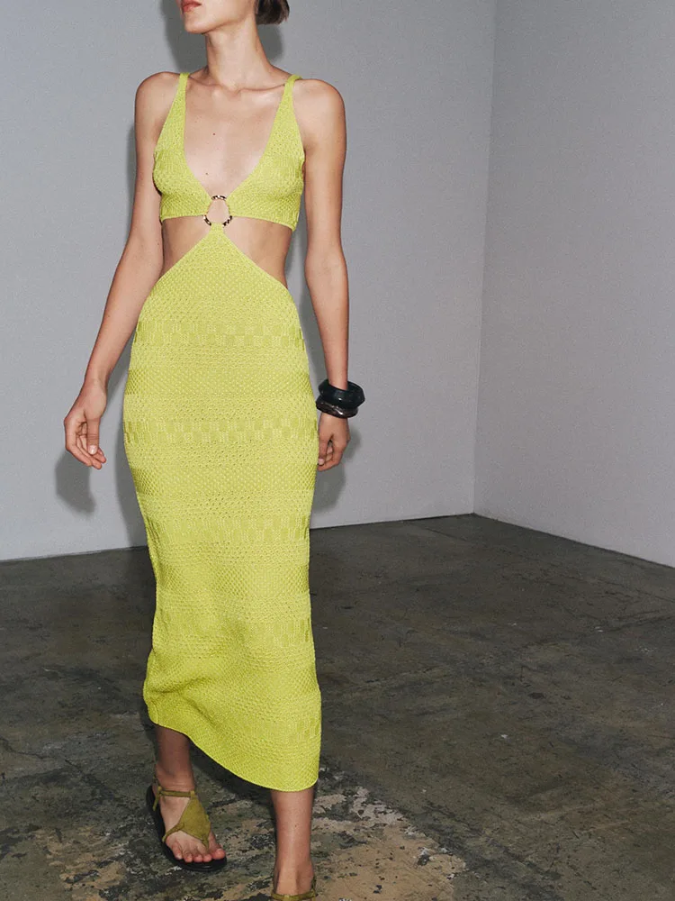 

Ele Summer New Arrival Women's Svel Hollow out Strap Knitted Dr Simple Design Casual Ethnic Sle Maxi Dr