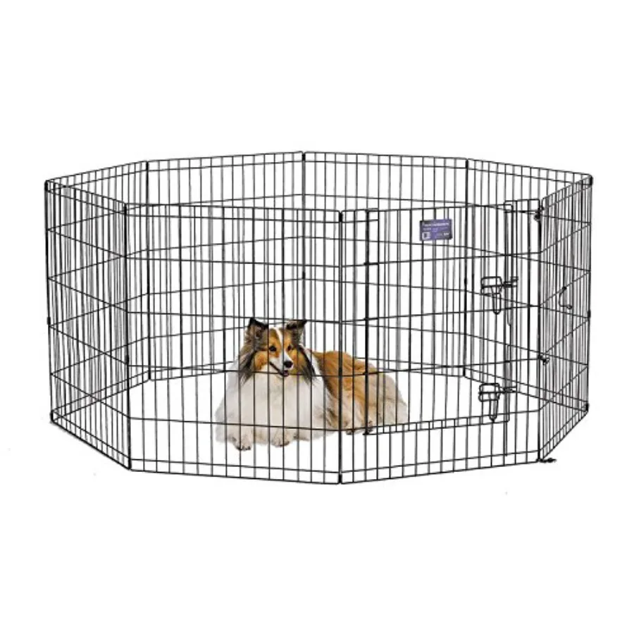 

Folding Metal Dog Exercise Pen Indoor/Outdoor Playpen with Secure Door Provides 16 Sq Feet of Play Space 30-Inches Tall Black E