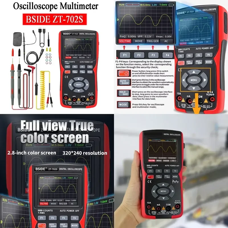 Brand For ZT-702S 2In1 Digital Oscilloscope Multimeter Real-time Sampling Rate 48MSa/S True RMS 1000V Professional