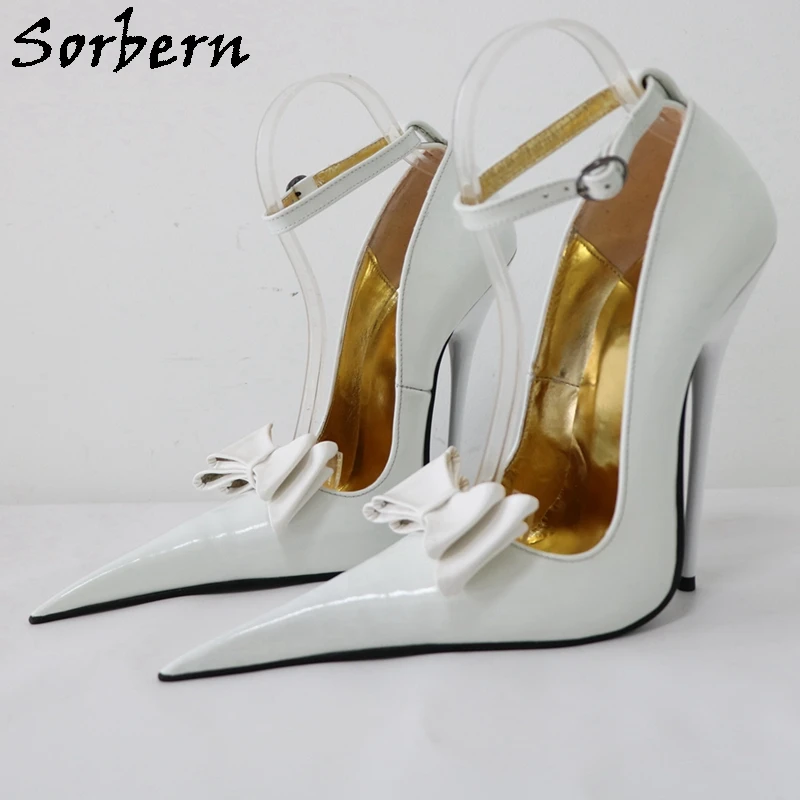 Sorbern White 16Cm Pump Women Bowknot Sissy Boy Crossdresser Stilettos High Heel Ankle Strap Shoes Custom Color