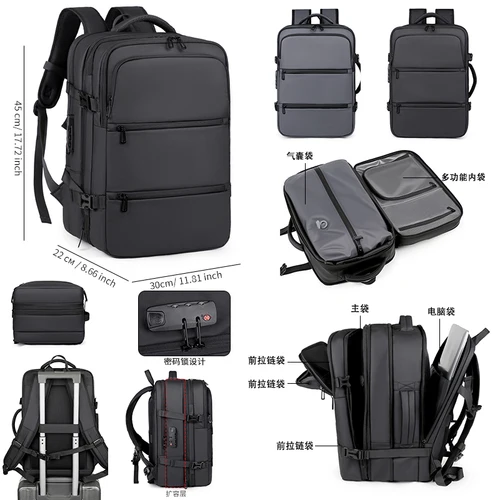 Mochila para hombre, mochila de viaje de negocios, expansión de gran capacidad, mochila de viaje multifuncional de compresión al vacío para hombre