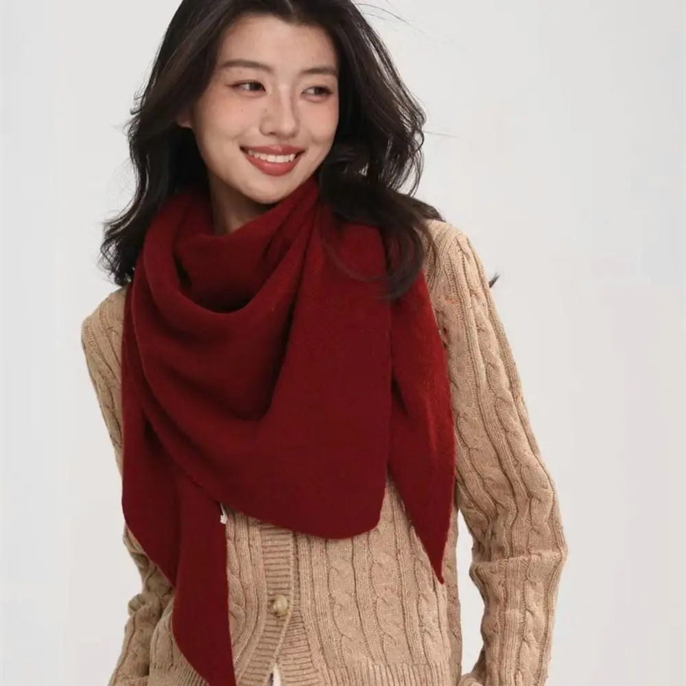 All-match Solid Color Triangle Shawl Wool Windproof Large Wraps Neck Wraps Striped Cross Scarves Female