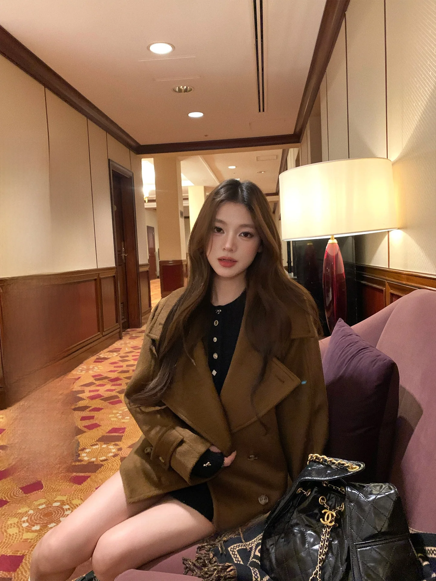 

Ele Woolen Coat with Large Collar 3TH ALTER Korean Sle Long Sve Coat for Young Women Polyester Wool Viscose Blend