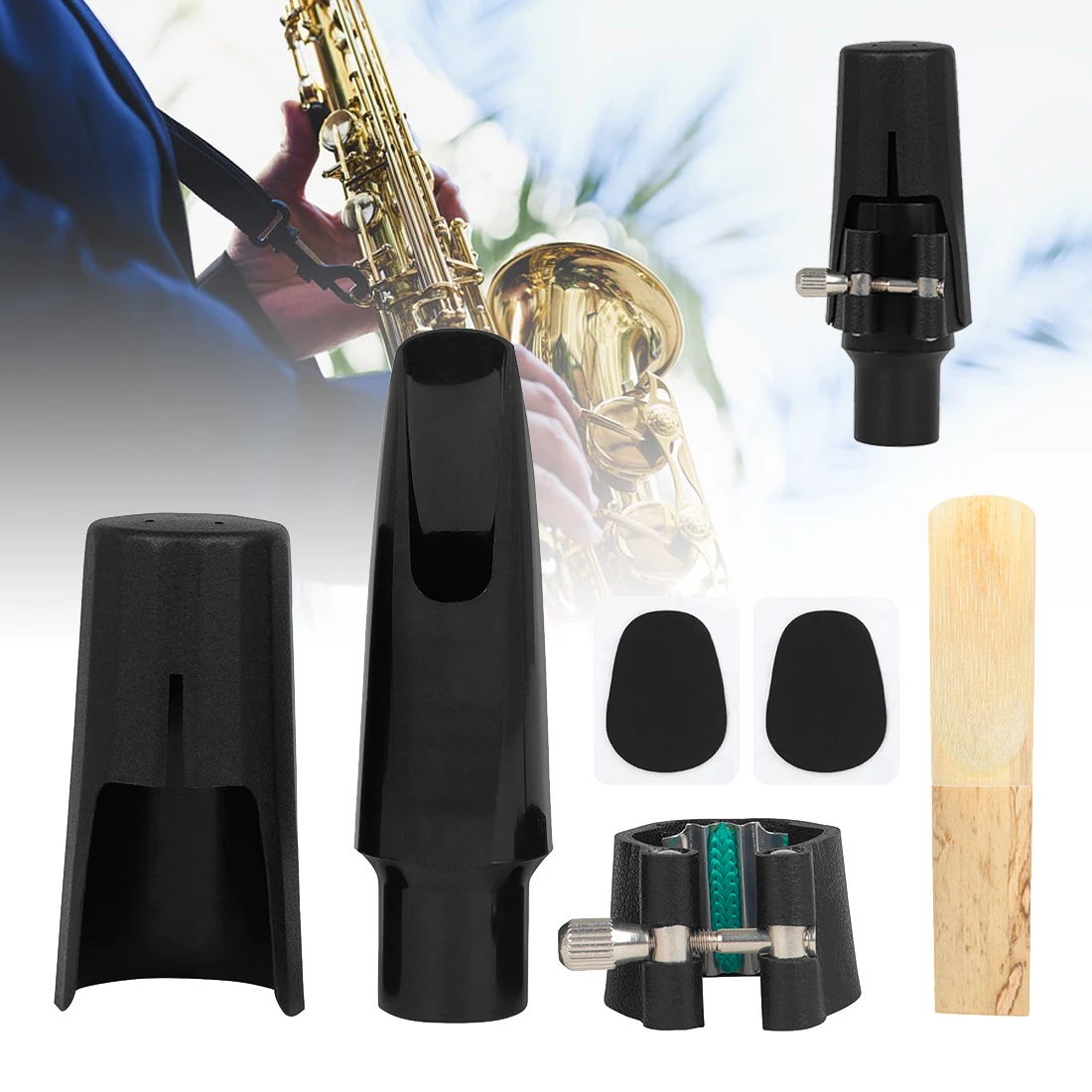 Mundstück für Tenor-/Altsaxophon mit Leder-Ligatur-Reed-Kissen und Kappenabdeckung, Saxophon-Mundstück-Set