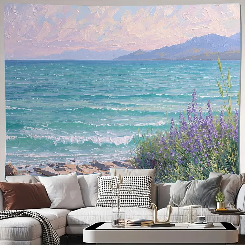 Ocean Beach Seascape Sunset View Wall Tapestry Machine Washable All Season Print Coastal Nature Design Home Elevate Your Space