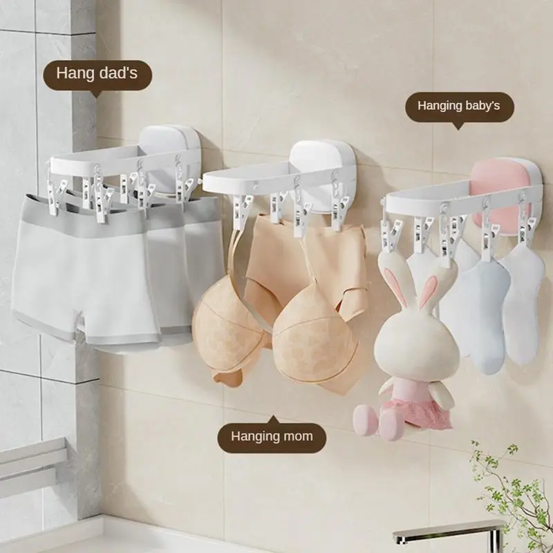 6 Clips Laundry Hanger Drying Rack Wall Mounted Clothes Hanger Space Saving Folding Drying Rack Home Clothes Organizer