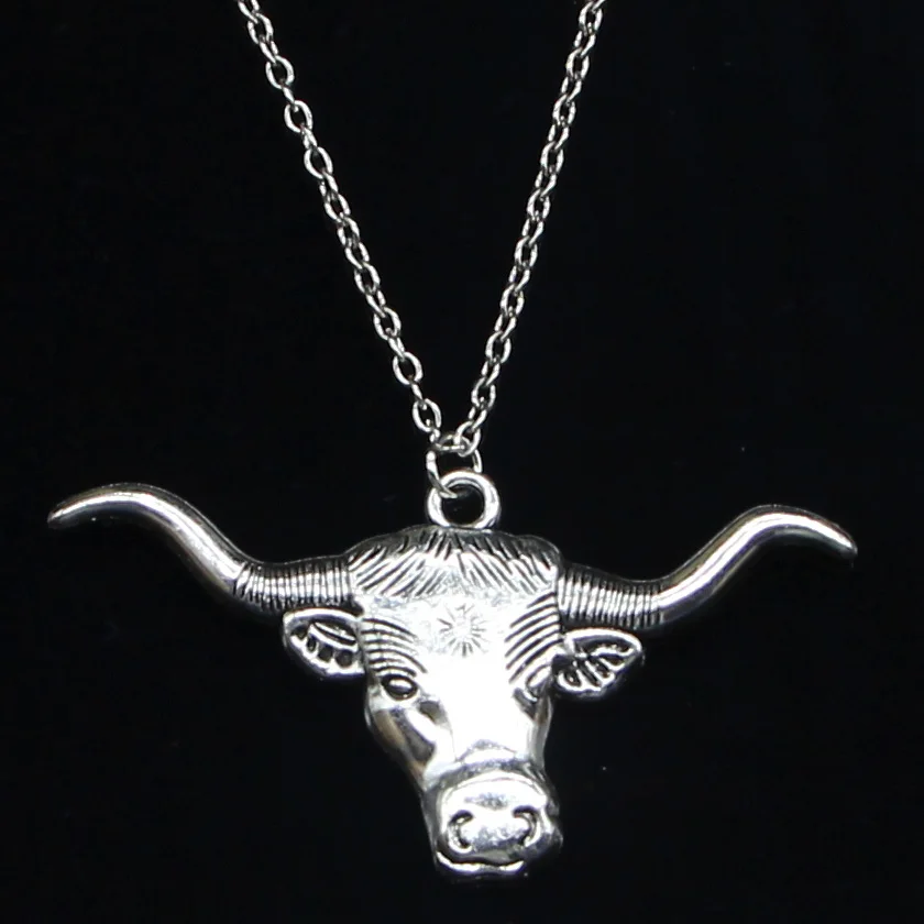 20pcs New Fashion Necklace 60x31mm Longhorn Bull Steer Head Pendants Short Long Women Men Colar Gift Jewelry Choker