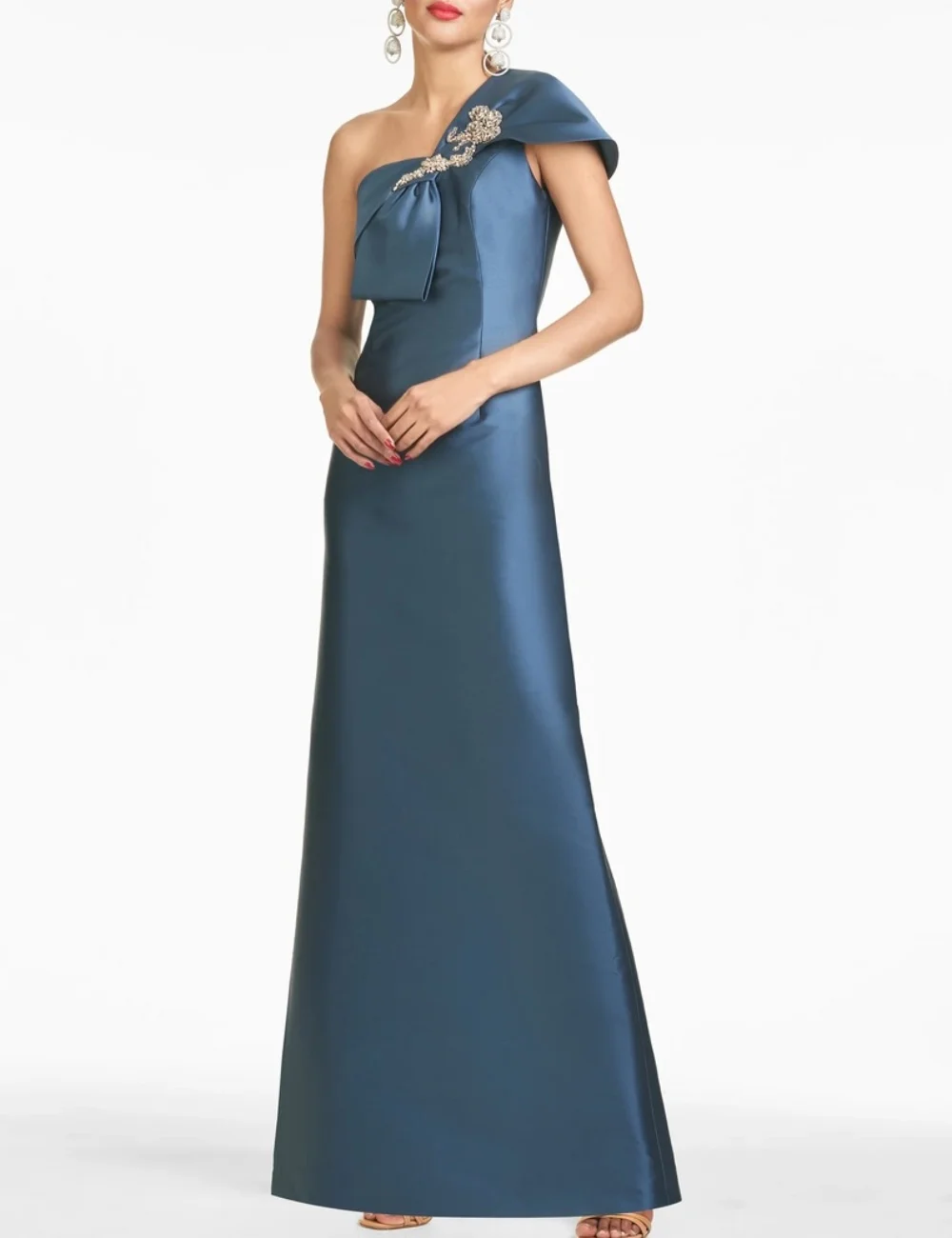 

Customized Modern Style Luxury Pleat Beading Rhinestone Straight One-shoulder Long Dresses Evening Dresses for Woman Casual