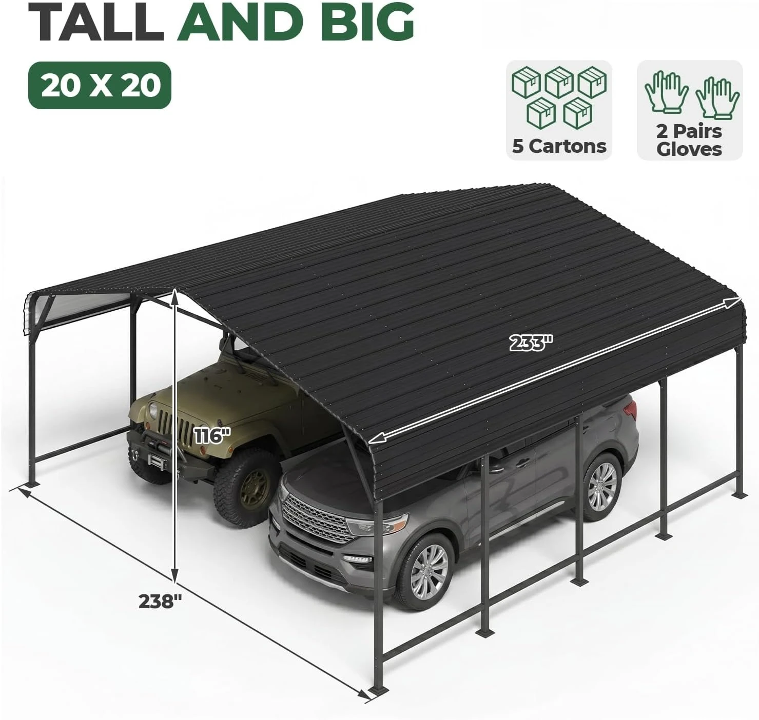 Heavy Duty Metal Carport Outdoor Vehicle Shelter With Reinforced Galvanized Steel Frame Weatherproof Hardtop Canopy Garage For Cars Trucks Boats And Tractors Black