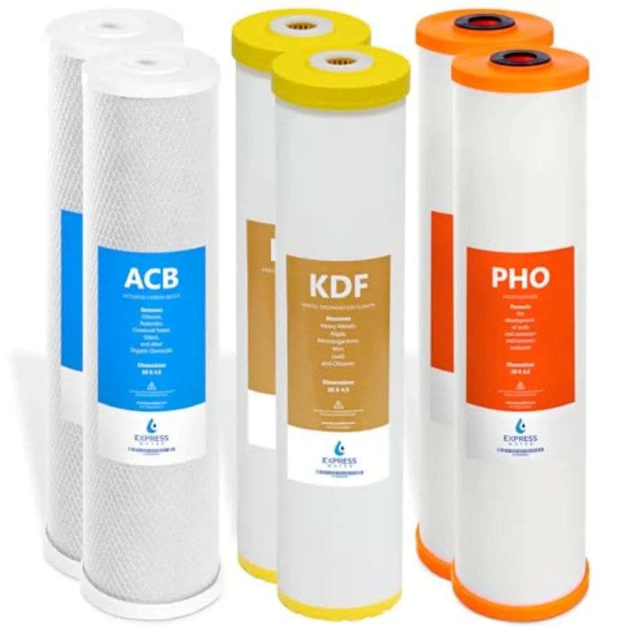 

Комплект фильтров для воды для всего дома, 3 ступени: удаление тяжелых металлов и накипи – полифосфат, угольный блок, KDF, высокая производительность, Ca