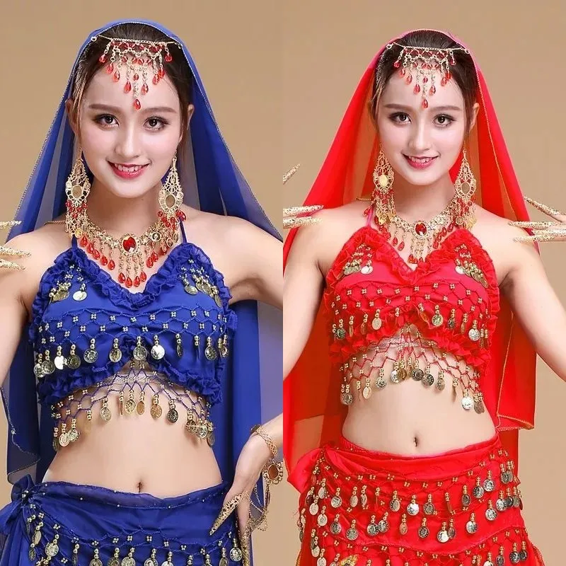 Stage Performance Show Party Costumes Thailand/India/Arab Dance Wear Tassel Sequins Nightclub Halter Belly Dance Strappy Bra Top