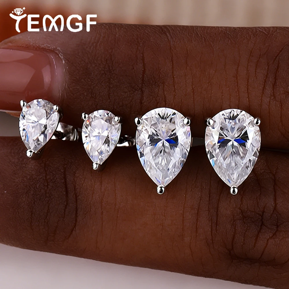 

Женские серьги-гвоздики TEMGF D цвета с муассанитом, серебро S925, ювелирные изделия для ушей с бриллиантами в лаборатории груши и сертификацией, 1 пара