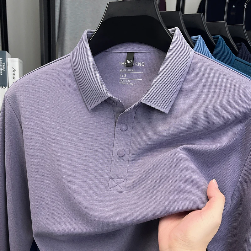 

Men's New Autumn Style Long-Sleeved T-Shirt with Silk Wool Polo Shirt with Knitted Collar High-End Fashionable Casual Men's Wear