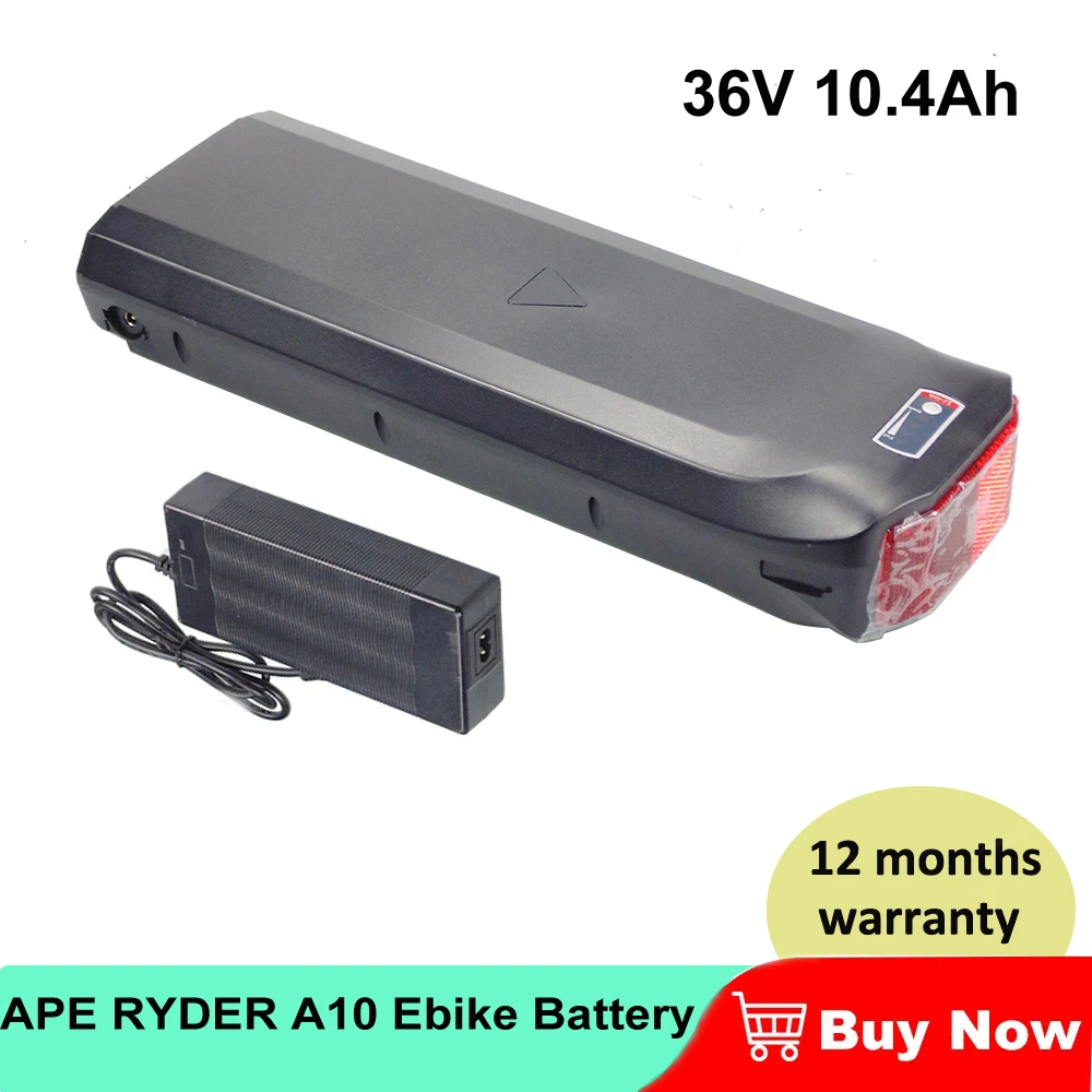 City Bike Rear Rack Ebike Battery 36V 10.4Ah 17.5ah for APE RYDER A10 UTILITY ELECTRIC BIKE 250W Motor 374.4WH Replacement batte