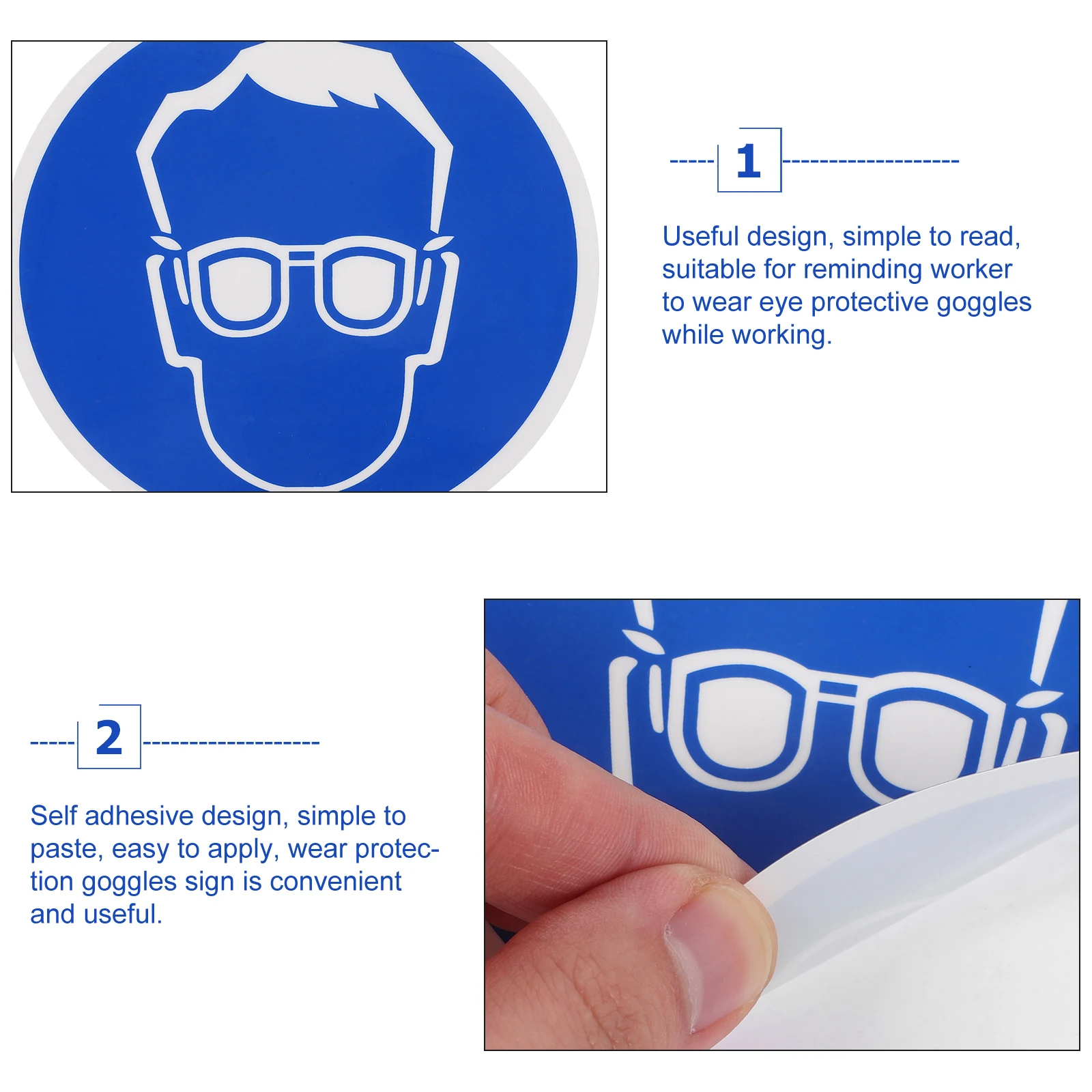 2 pcs Protective Goggles Sticker 100mm Diameter Safety Signs Industrial Use Wear Decal Easy Apply Fade Resistant Adhesive