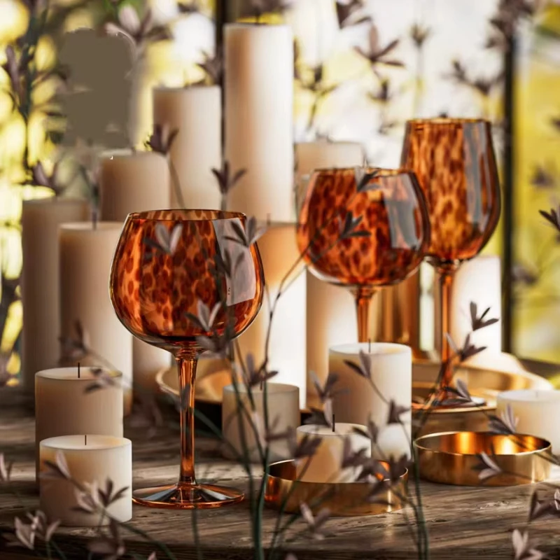 

Amber Leopard Print Handmade Red Wine Glass Crystal Burgundy Bordeaux Goblet Art Apple Cup Whiskey Glass Cup Drinkware