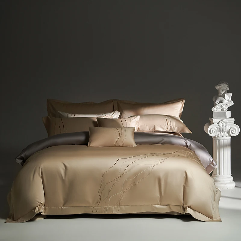 

Premium 1400TC Egyptian Cotton Embroidery Bedding Set Soft Duvet Cover Set Bed Sheet/Fitted Sheet Pillowcases 4Pcs Home Textiles