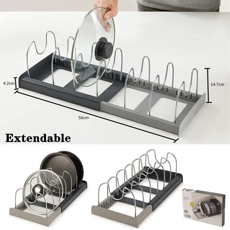 

Expandable Kitchen Pots Pans Storage Rack Stainless Steel Cutting Board Drying Cookware Storage Shelf Kitchen Cabinet Organizer